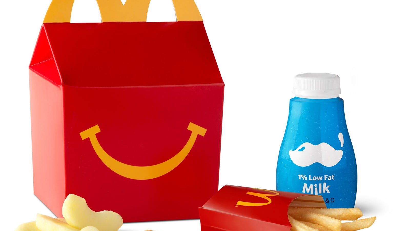 Official McDonald’s Chicken McNuggets Happy Meal with apple slices and milk.