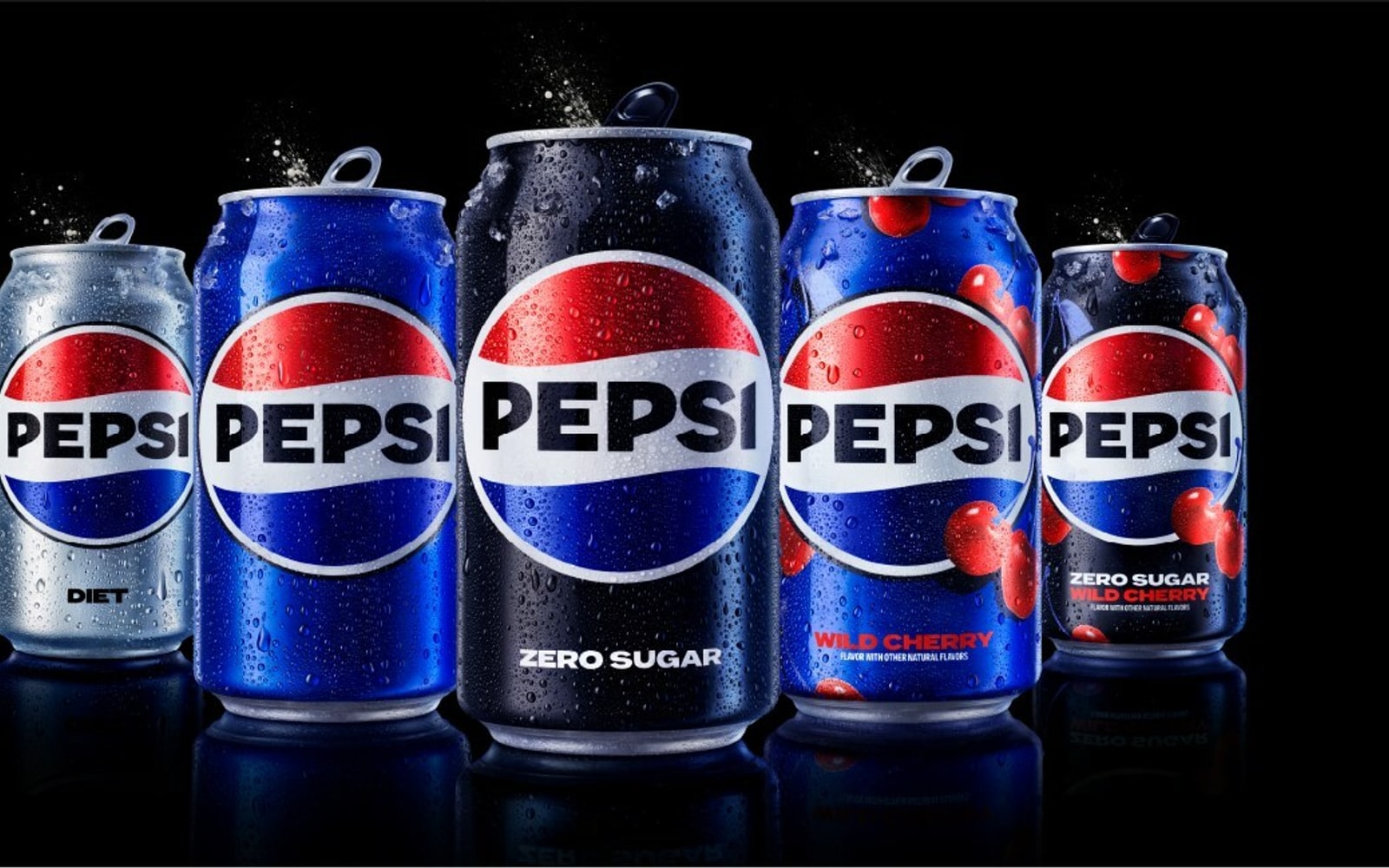 Classic Pepsi bottles in a supermarket cooler row showing blue-red package recognition.