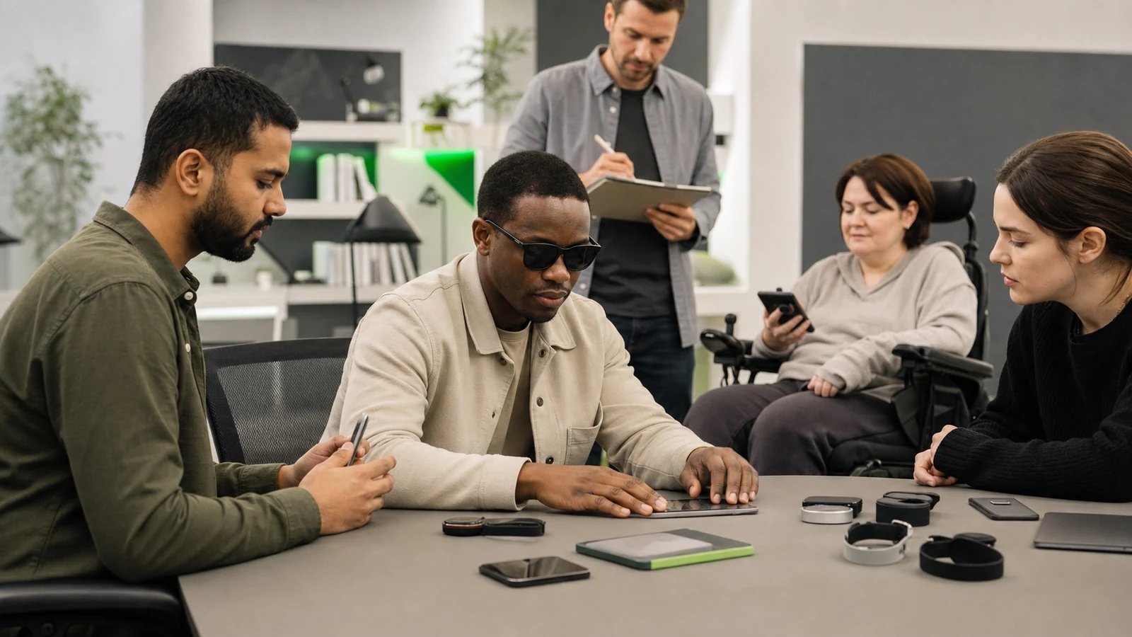 A diverse usability group tests accessible smartphone and wearable interactions.