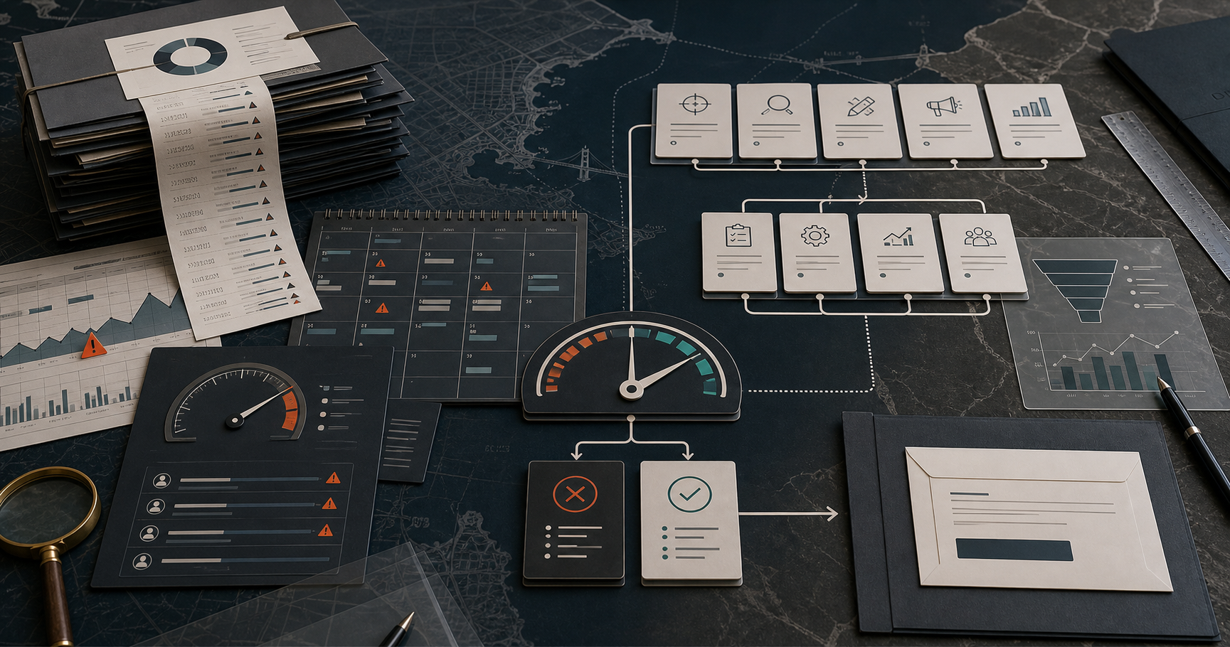 Editorial table repair gate visual with answer checks, warning records, funnel cards, and source-path evidence.