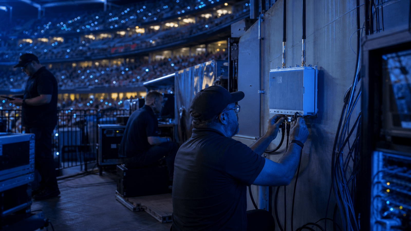 Operations team monitoring a secure business network without visible branding.