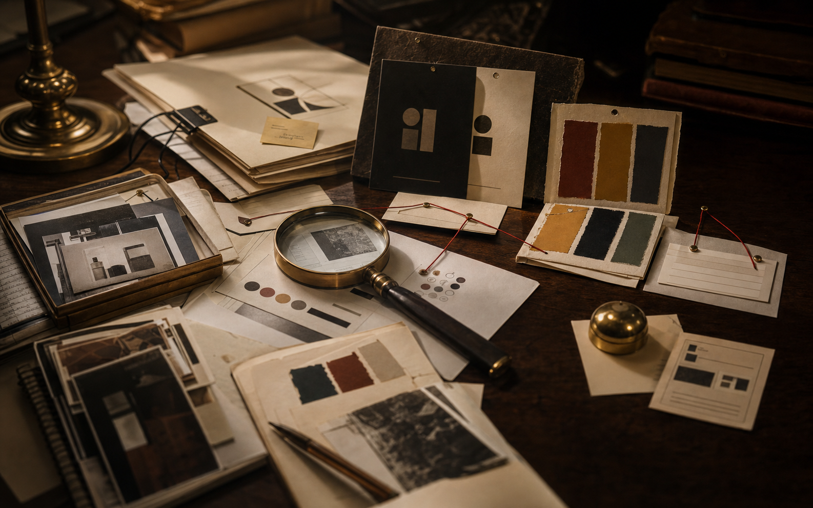 Premium archive-table still-life for a rebrand risk checklist with old-cue cards, recognition tests, search-memory notes, proof-burden ledgers, and rollback rules.