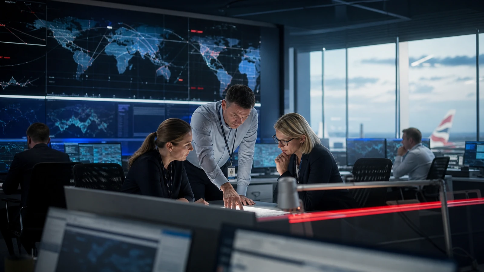 Operations specialists coordinate a global flight network.