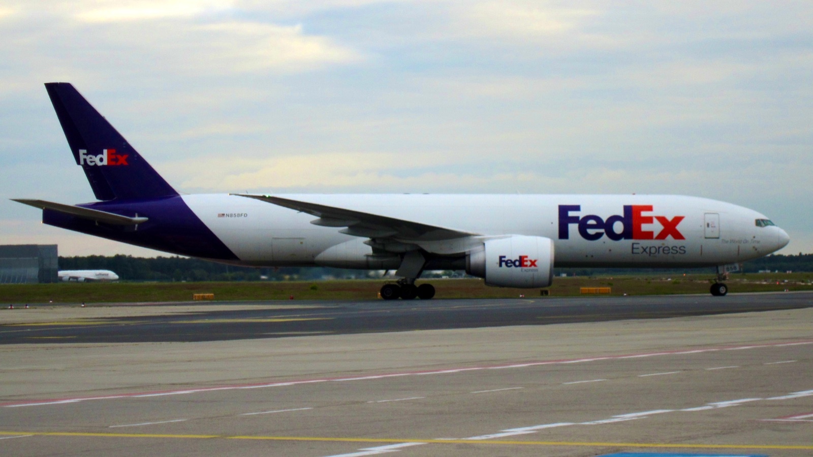 FedEx Express Boeing 777F on the airport surface, showing the aircraft-scale network behind time-definite delivery.
