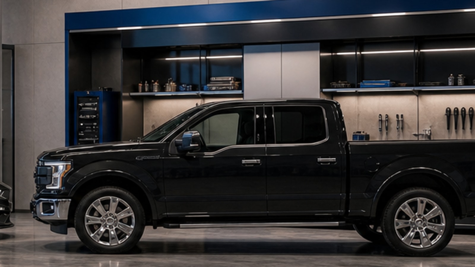 Modern F-Series style pickup in side profile with clear bed proportions.