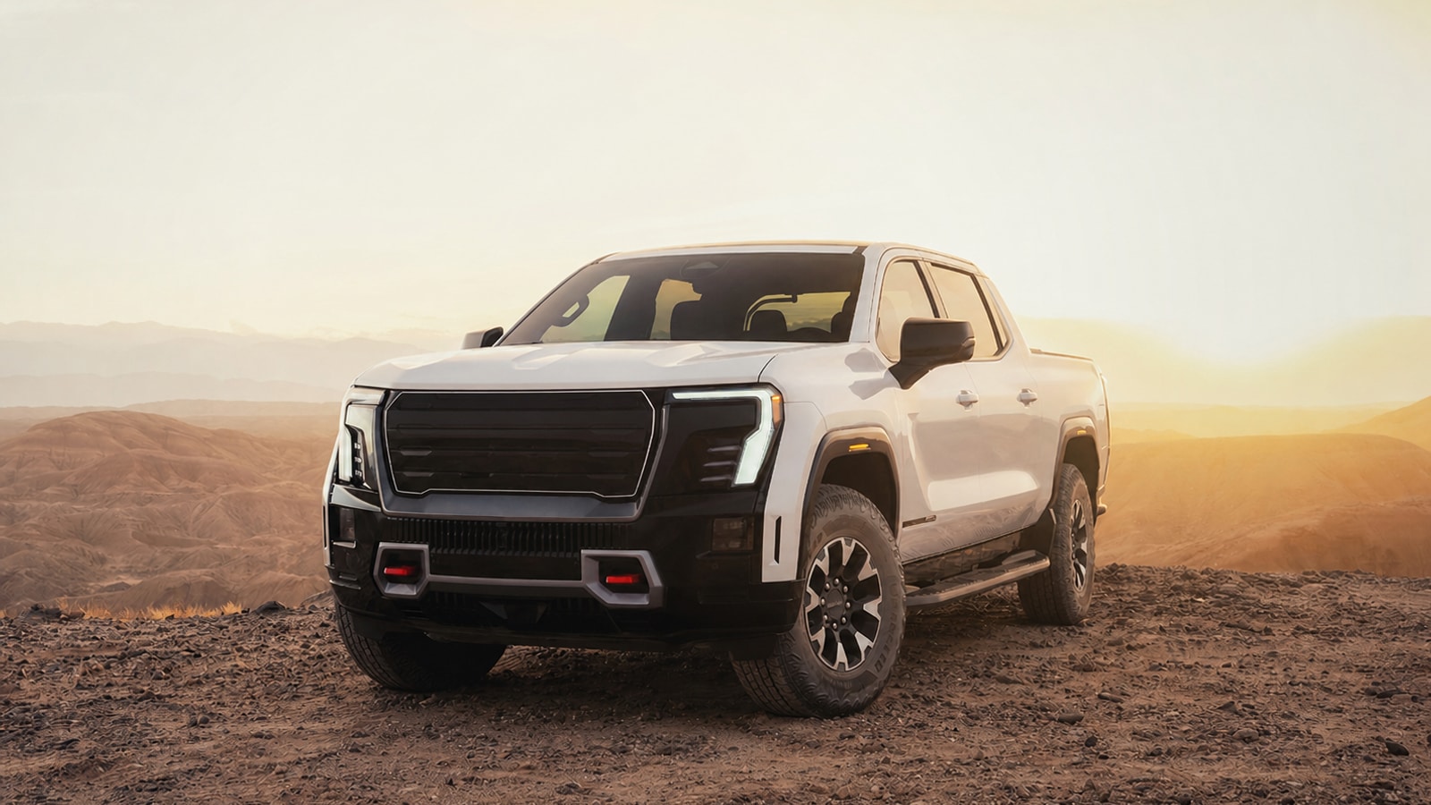 Logo-free truck scene representing GMC's professional-grade role.