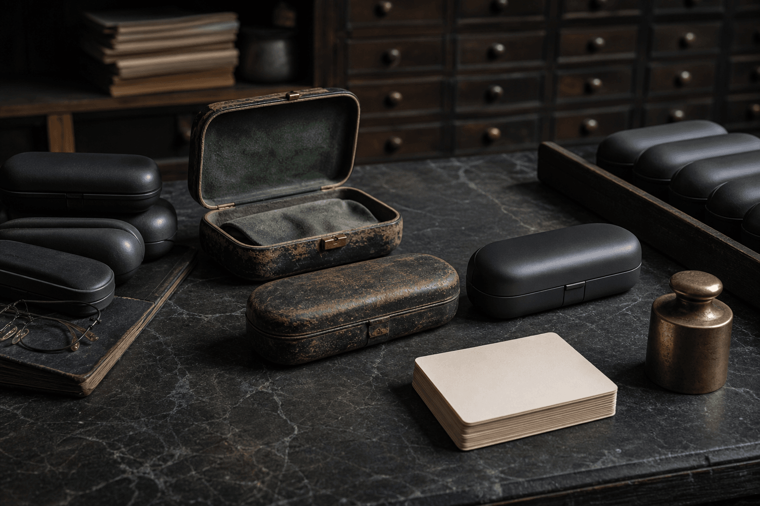 A collection of worn and pristine objects showing accumulated recognition, continuity, and value.