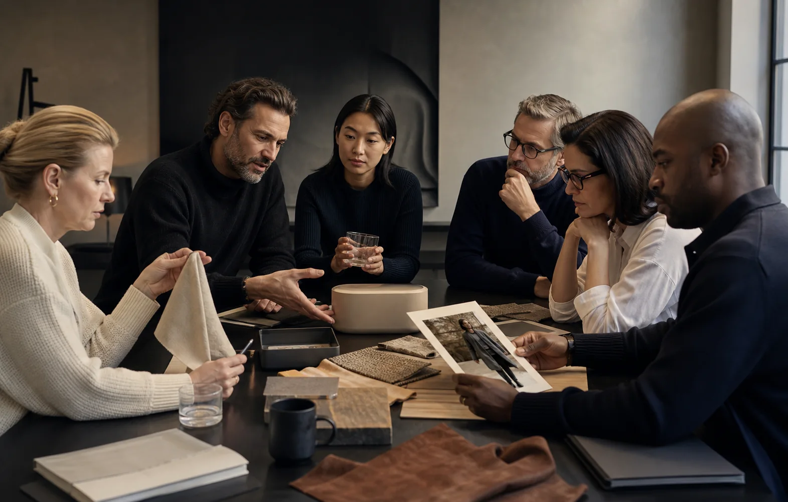 Six specialists reviewing product, service, culture, customer, relationship, and personality evidence.