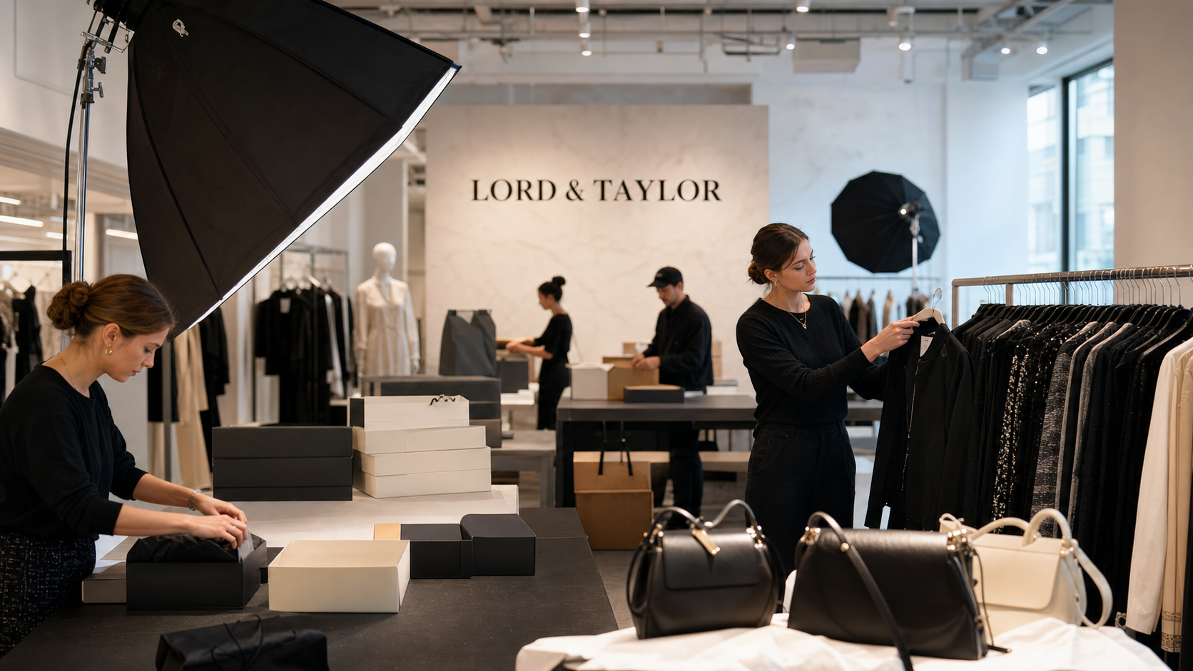 Lord & Taylor ecommerce studio preparing fashion products after store closure.