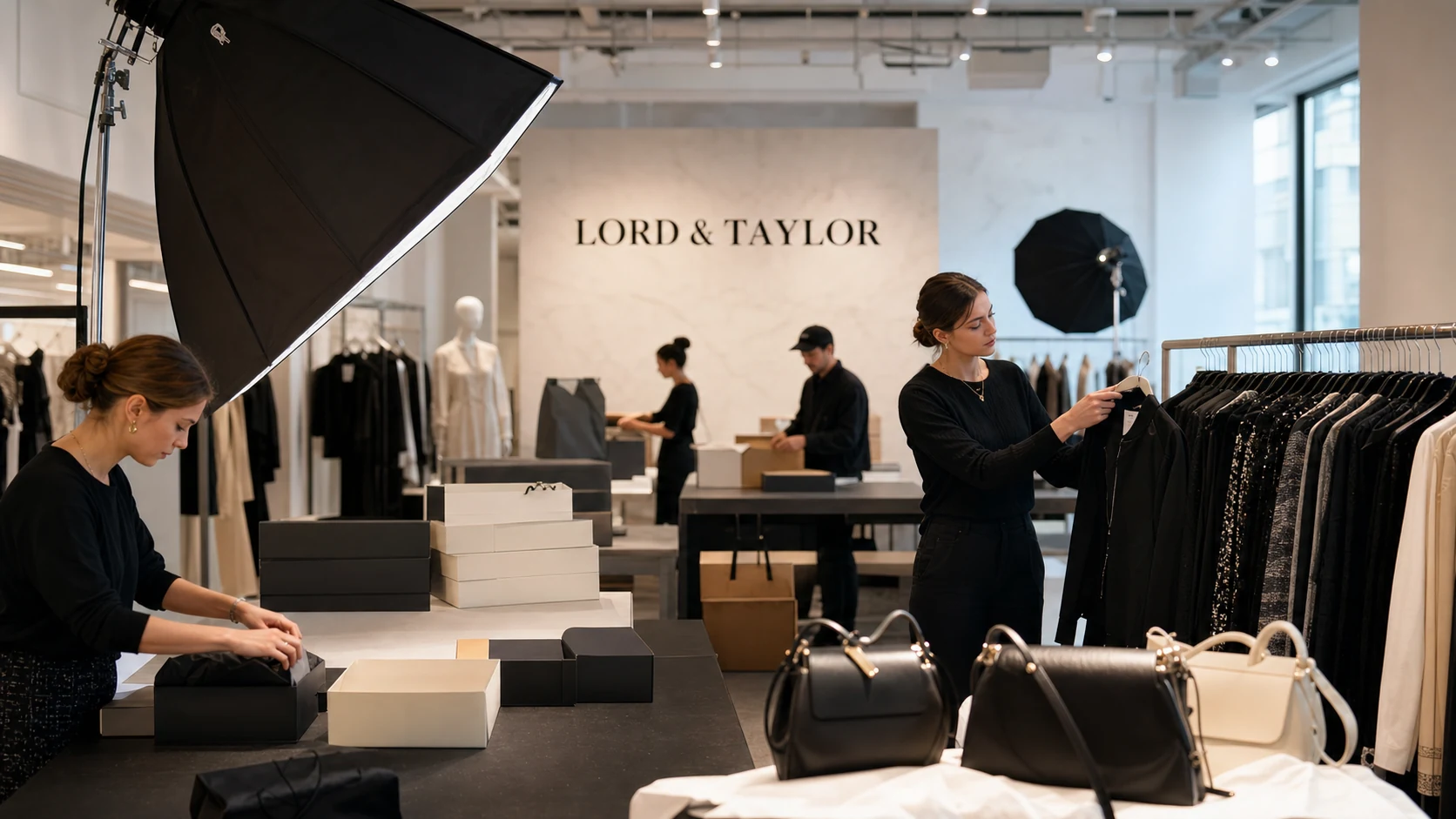 Lord & Taylor ecommerce studio preparing fashion products after store closure.