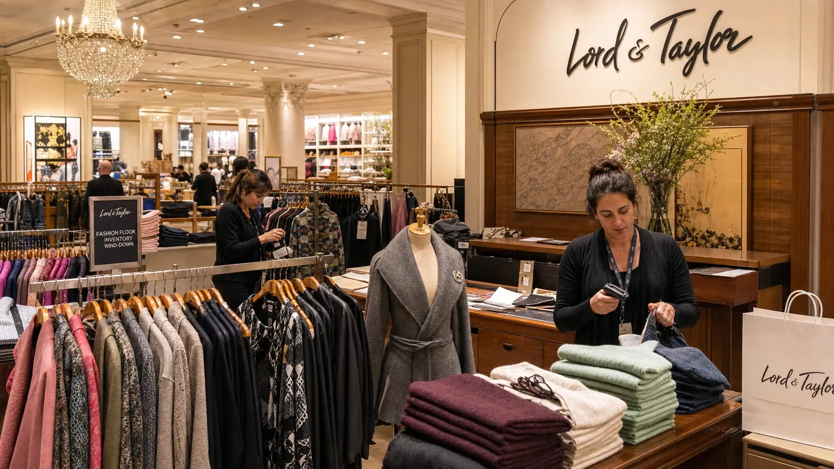 Lord & Taylor apparel and home inventory floor during closeout.