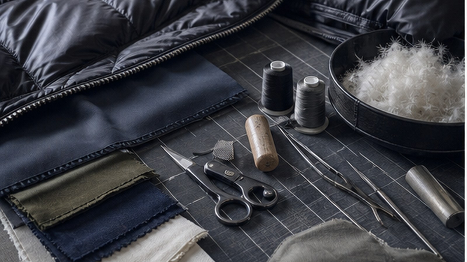 Moncler generated non-logo brand visual: Construction details carry trust.