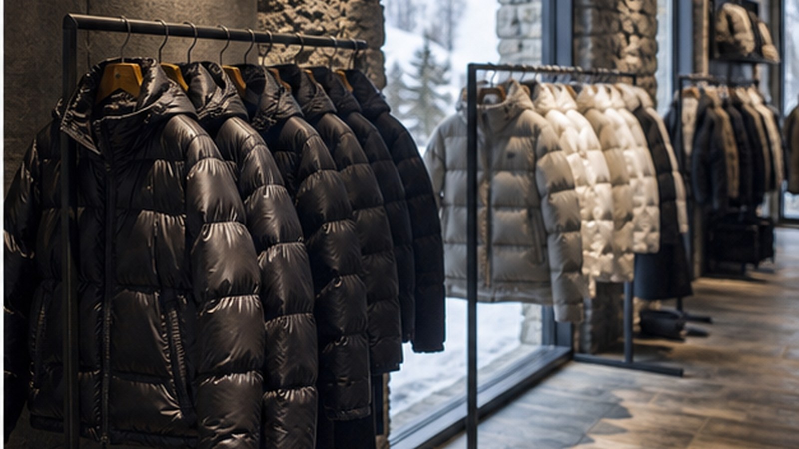 Moncler generated non-logo brand visual: Retail makes winter utility visible.