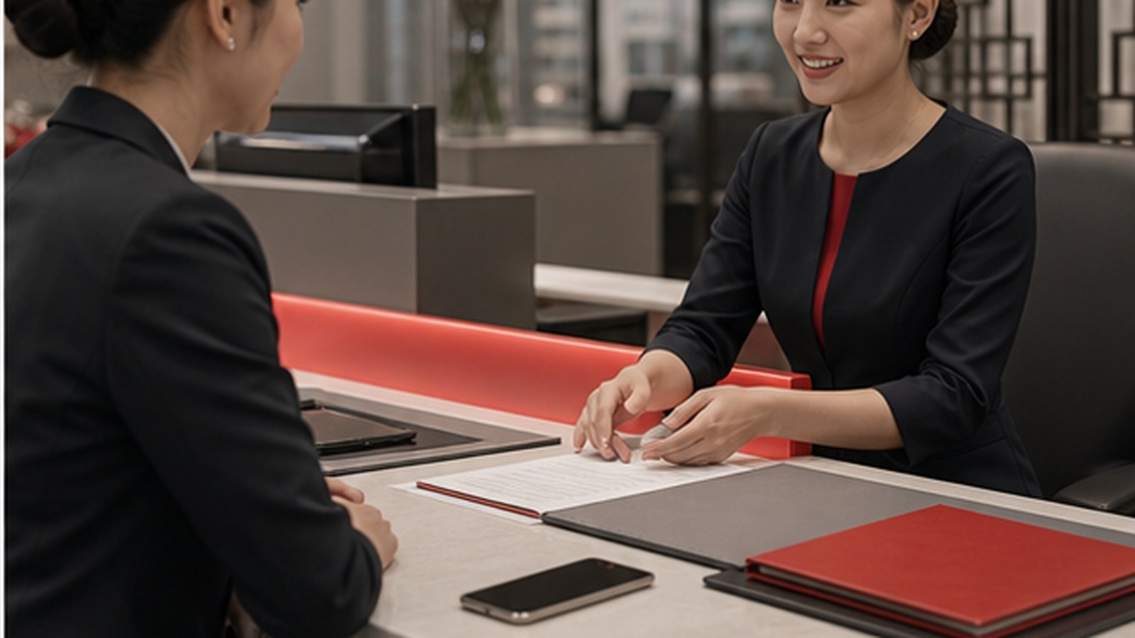 OCBC generated non-logo brand visual: Digital service stays separate from fake app screens.