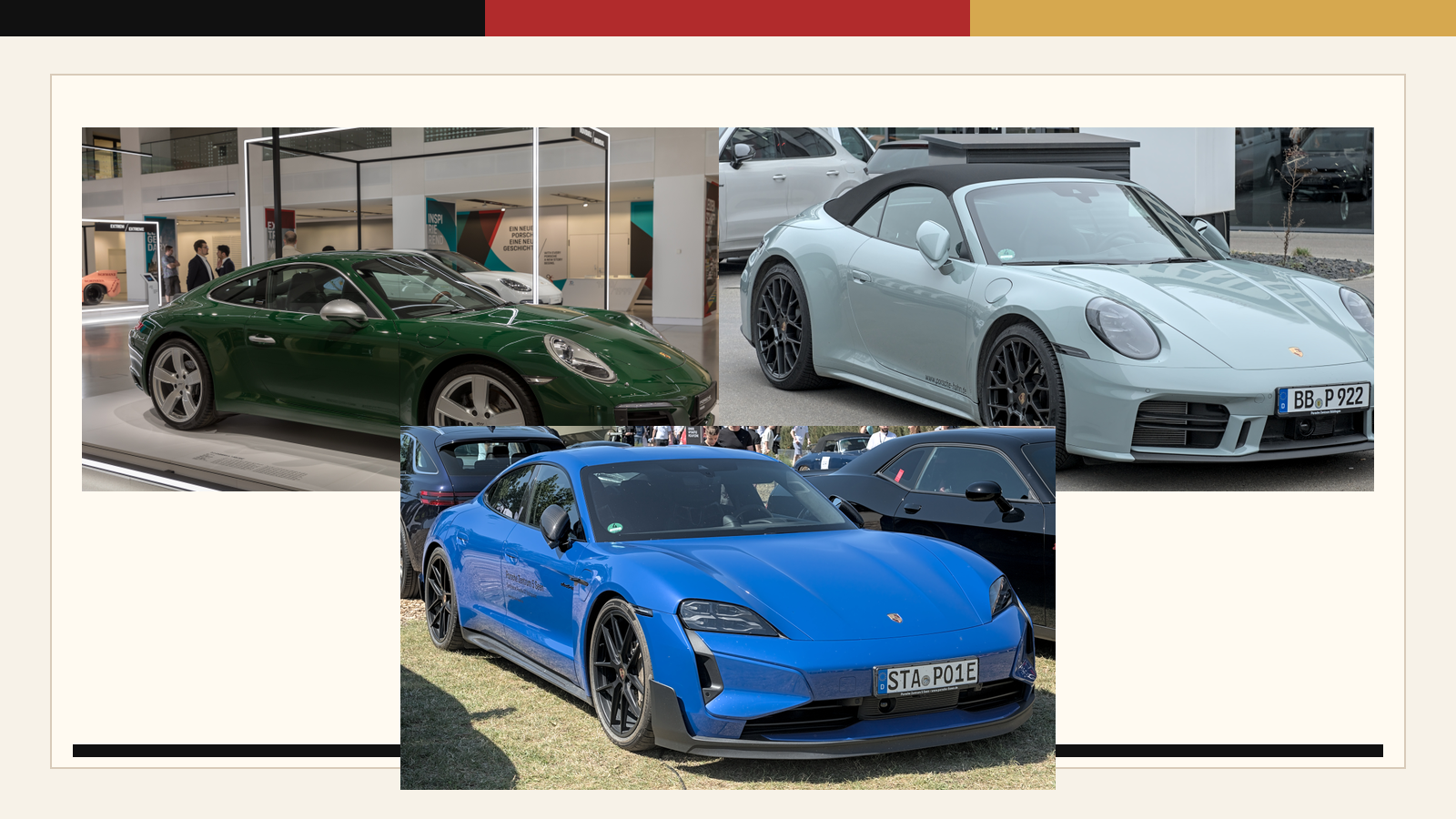 Porsche 911 and Taycan model-lineage visual.
