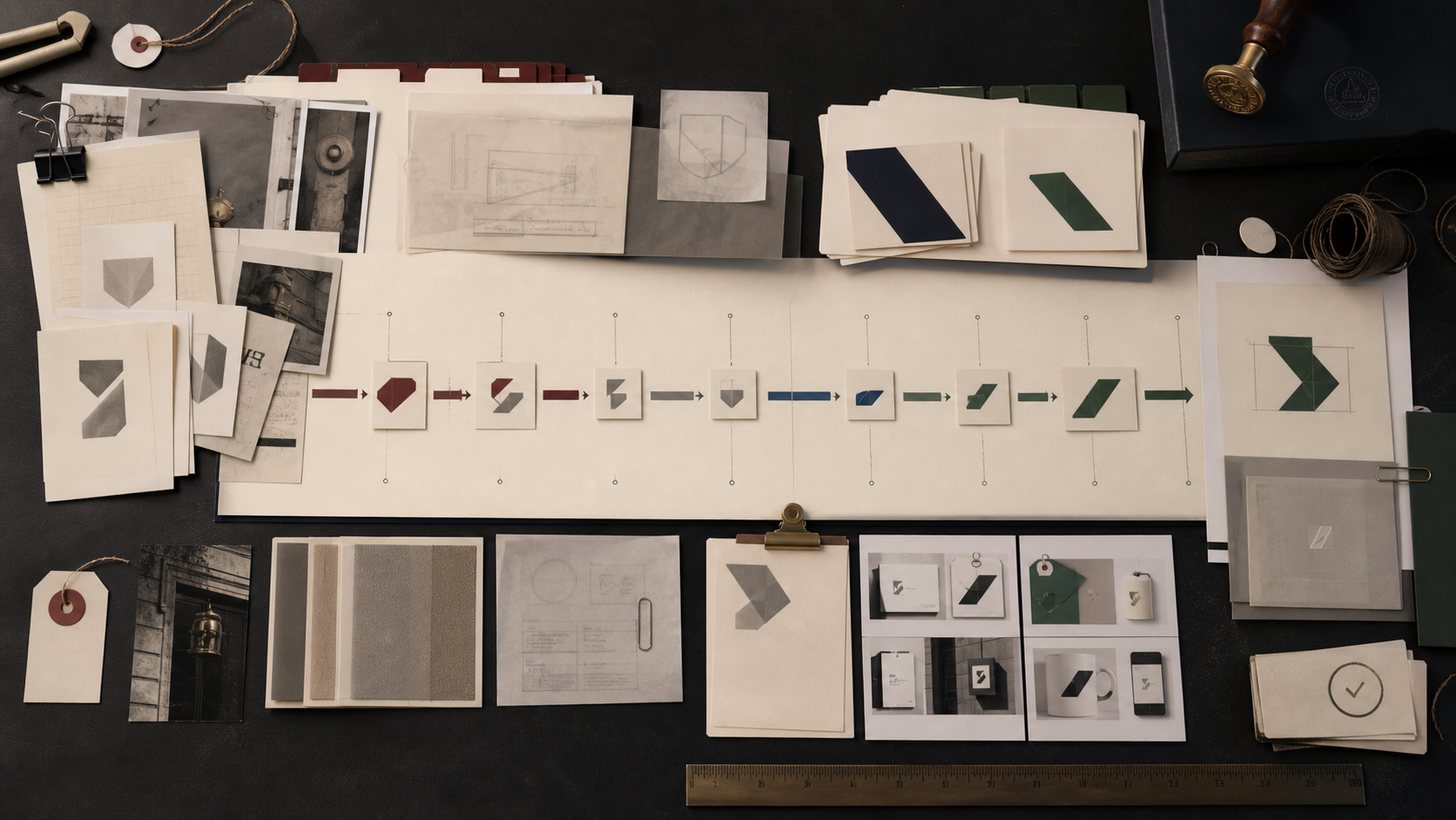 Archive table for rebrand bridge cues with generic old-to-new cue cards, migration strips, protected asset swatches, rollout surfaces, search-memory notes, and rollback checkpoints.