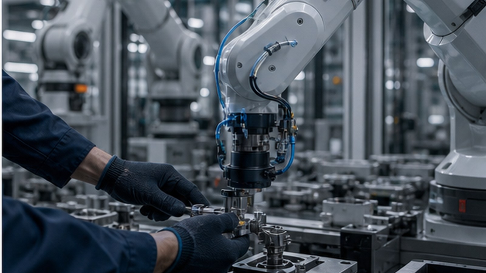 Siemens generated non-logo brand visual: Factory robotics make the system tangible.