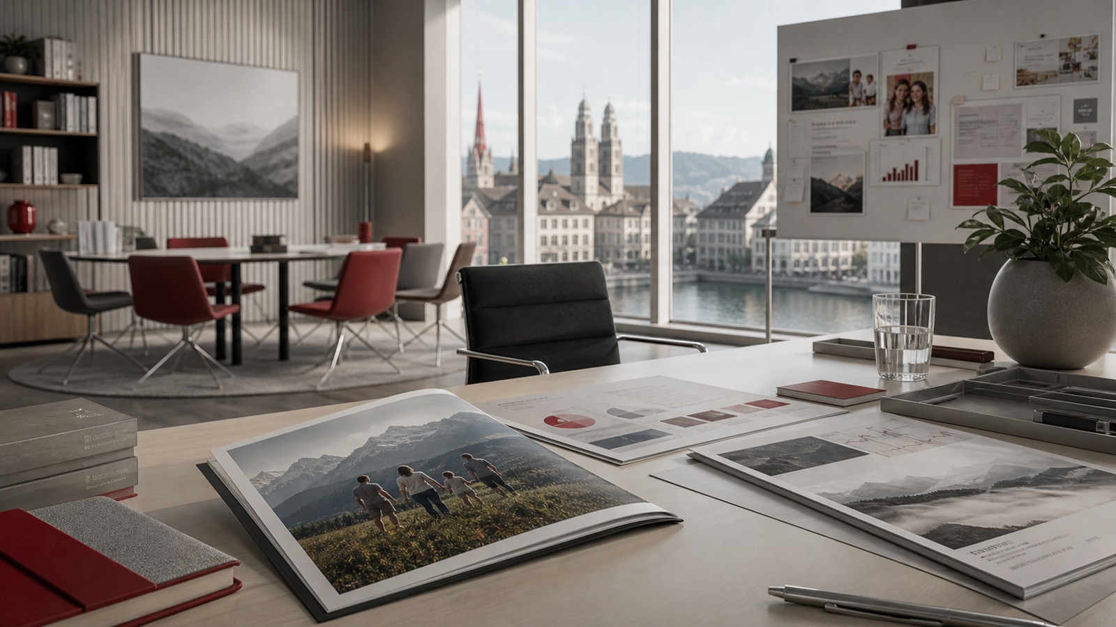 Long-term asset and retirement planning workspace with investment materials.