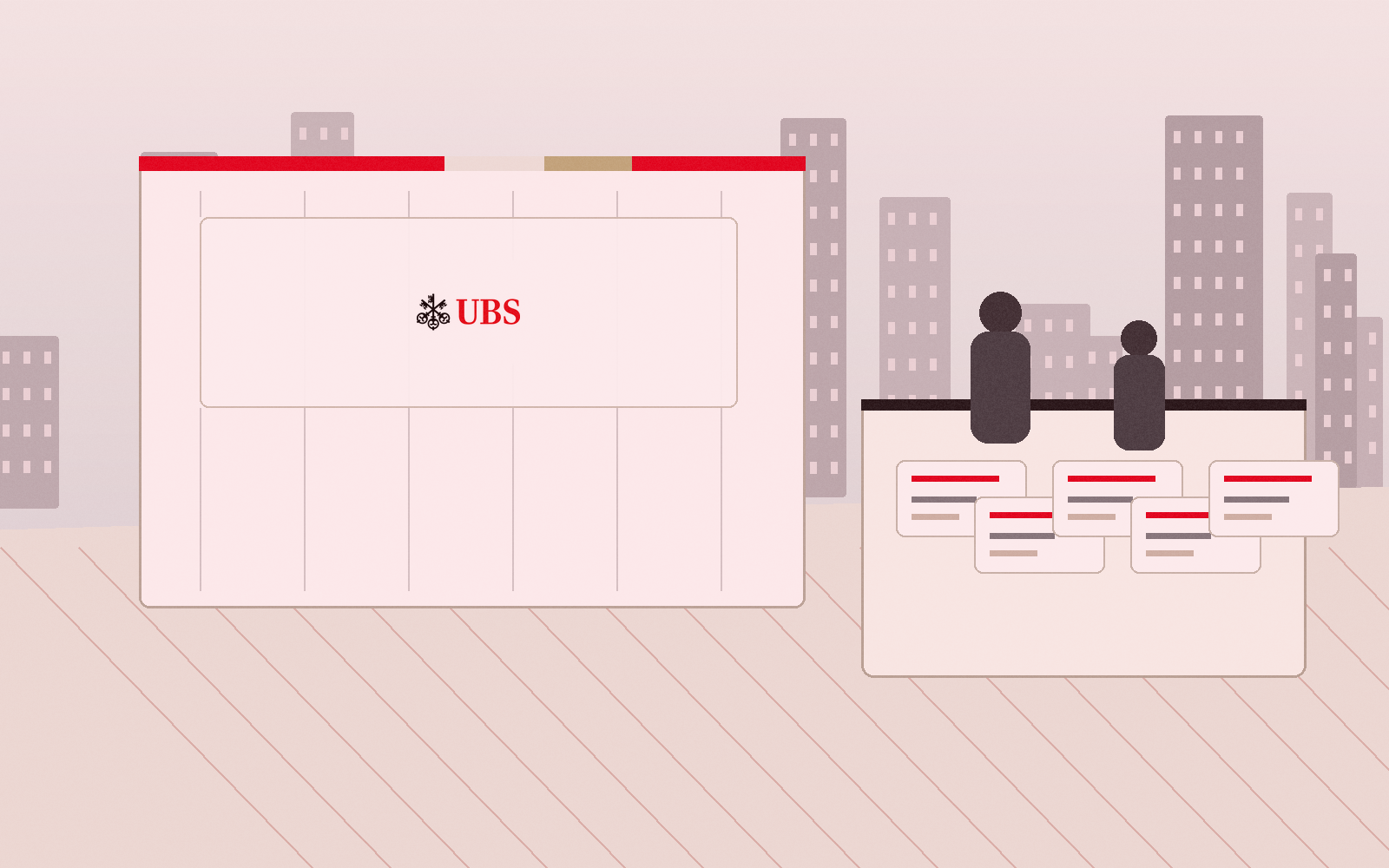 UBS wealth and banking service scene with the source-backed UBS mark on a Swiss financial setting.