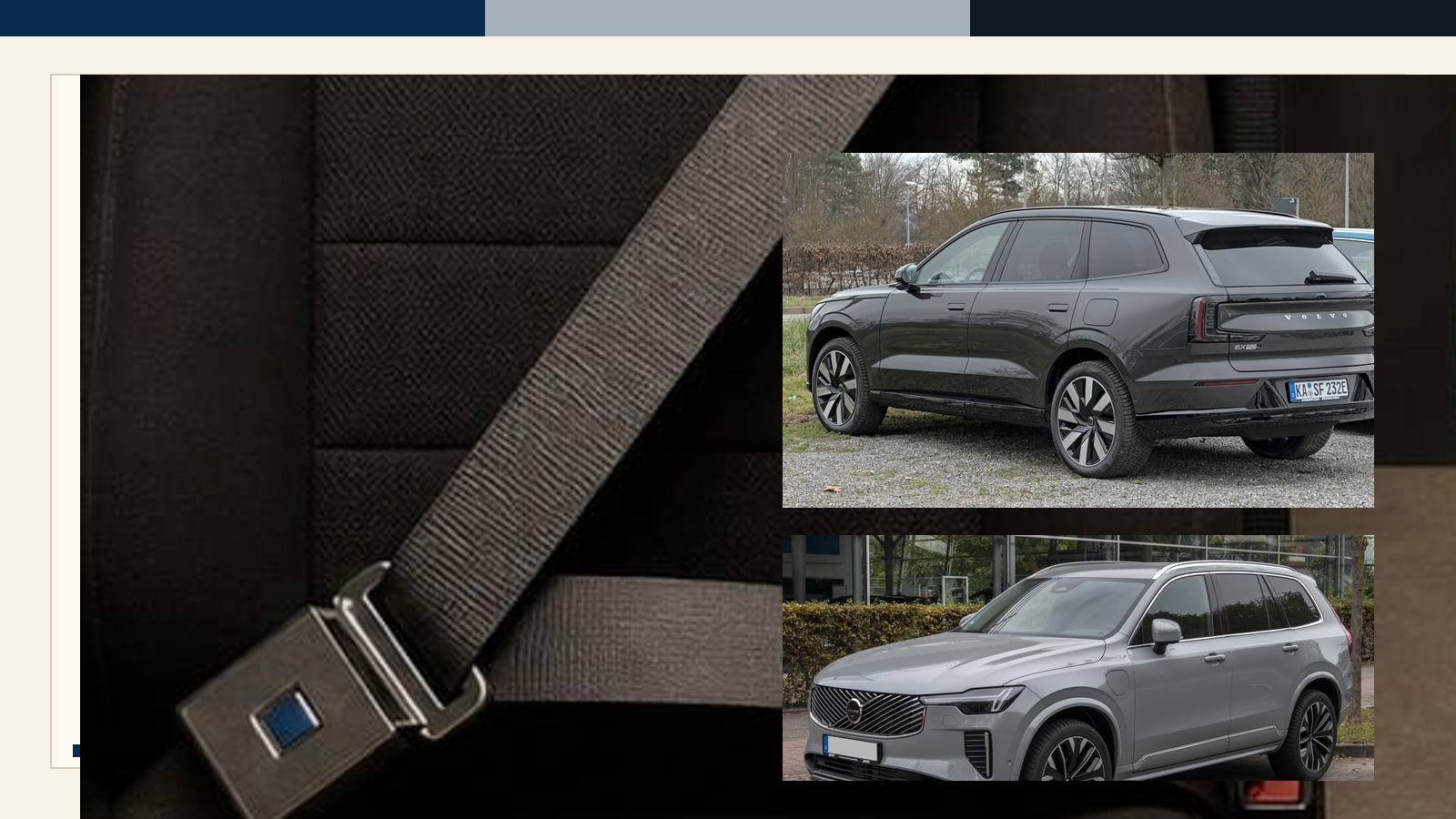Volvo safety-belt and EX90/XC90 safety-system visual.