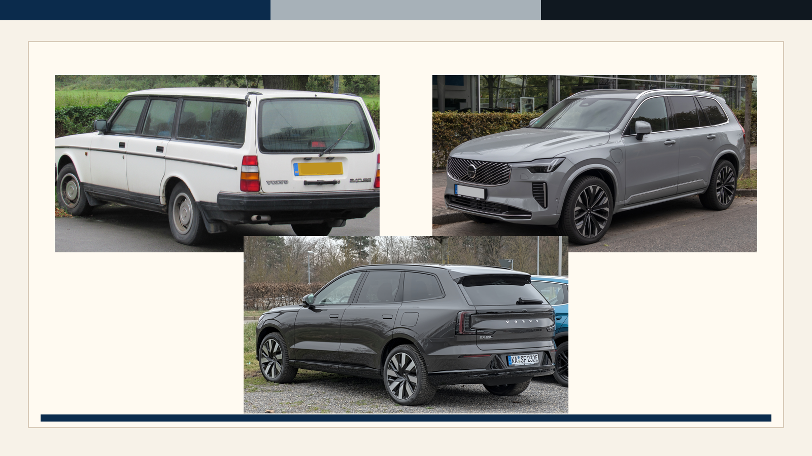 Volvo 240, XC90, and EX90 vehicle-lineage proof visual.