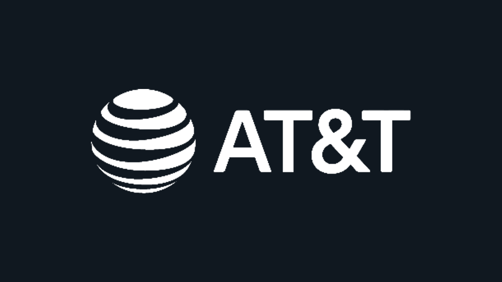White AT&T globe and wordmark on a deep navy field.
