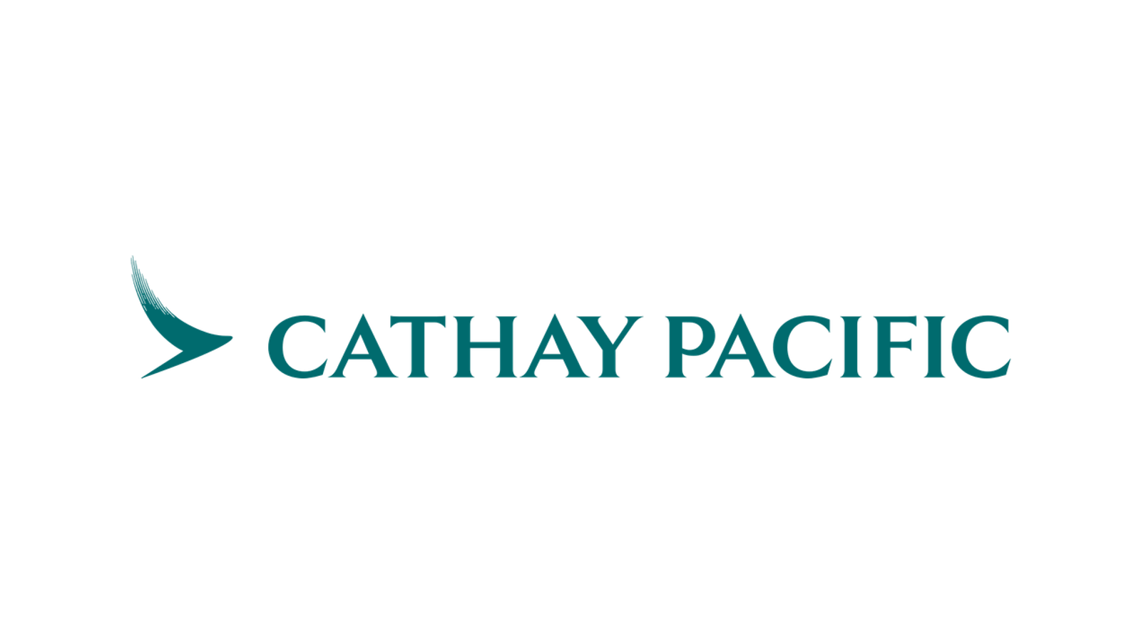 Cathay Pacific current brushwing and wordmark, optically sized on a fixed white canvas.
