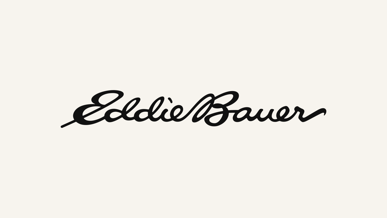 Current official Eddie Bauer signature wordmark on a normalized warm-white canvas.