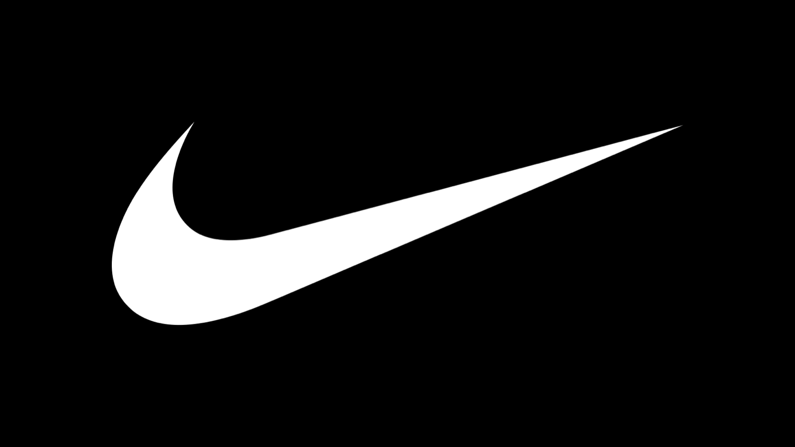 White Nike Swoosh primary mark on a black field.