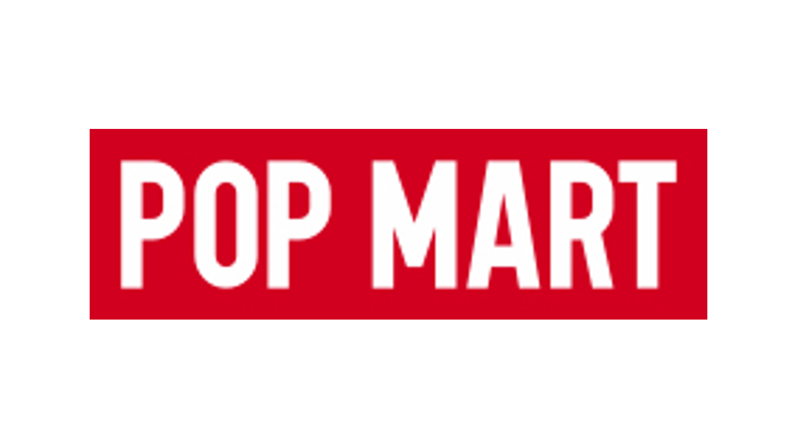 Official POP MART white wordmark on its red rectangular field.