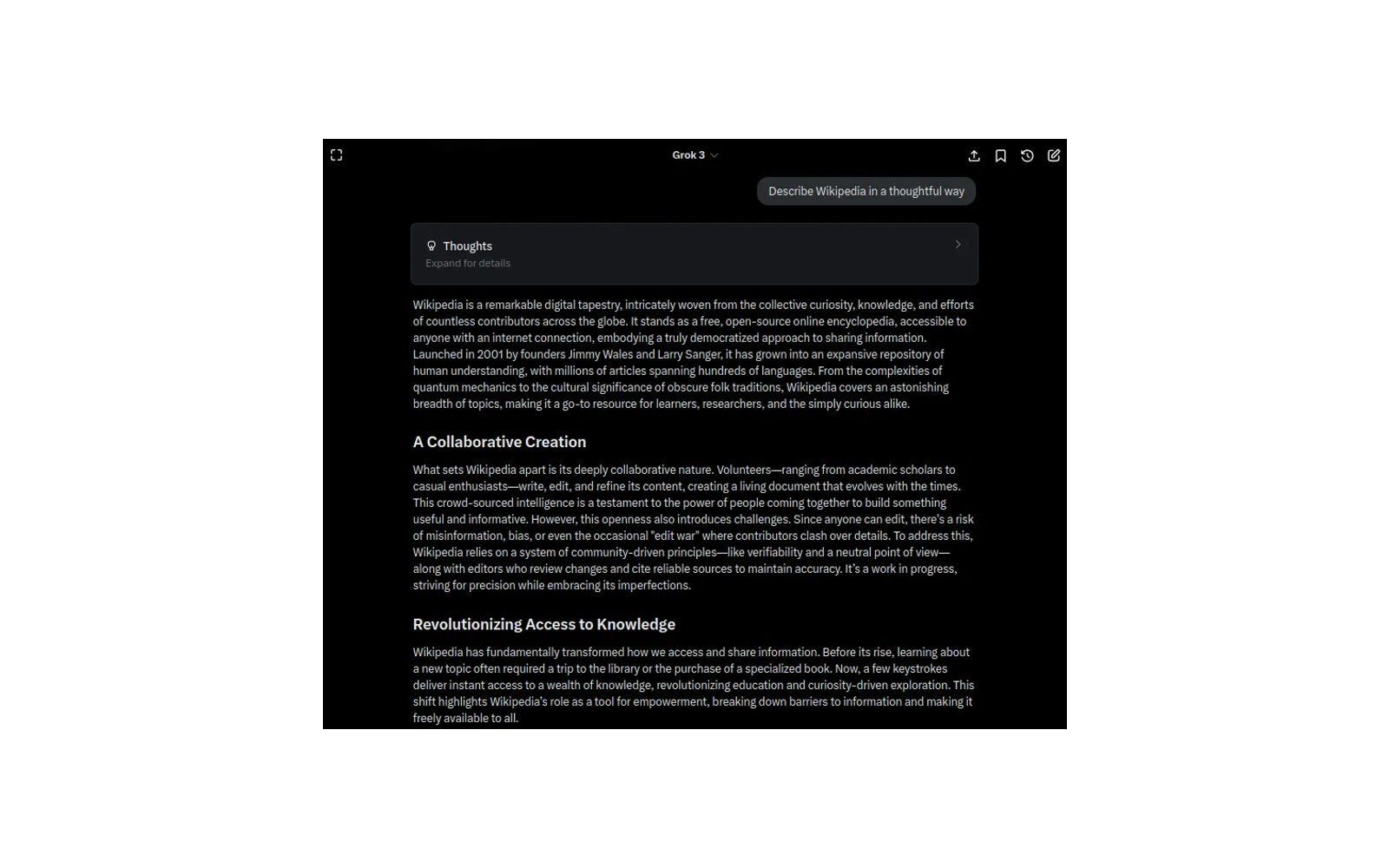 Screenshot of the Grok chat interface