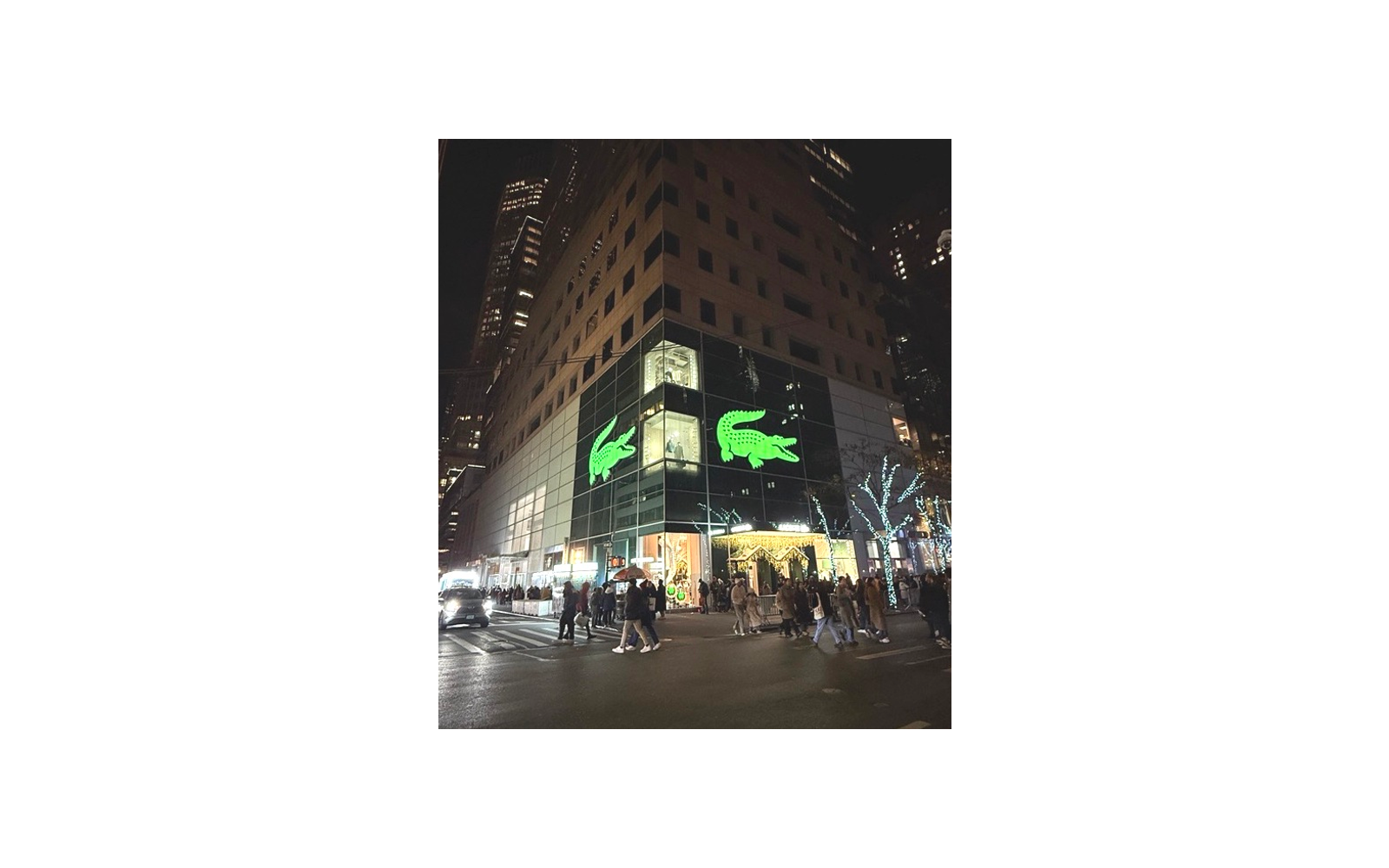 Lacoste flagship store with illuminated crocodile marks