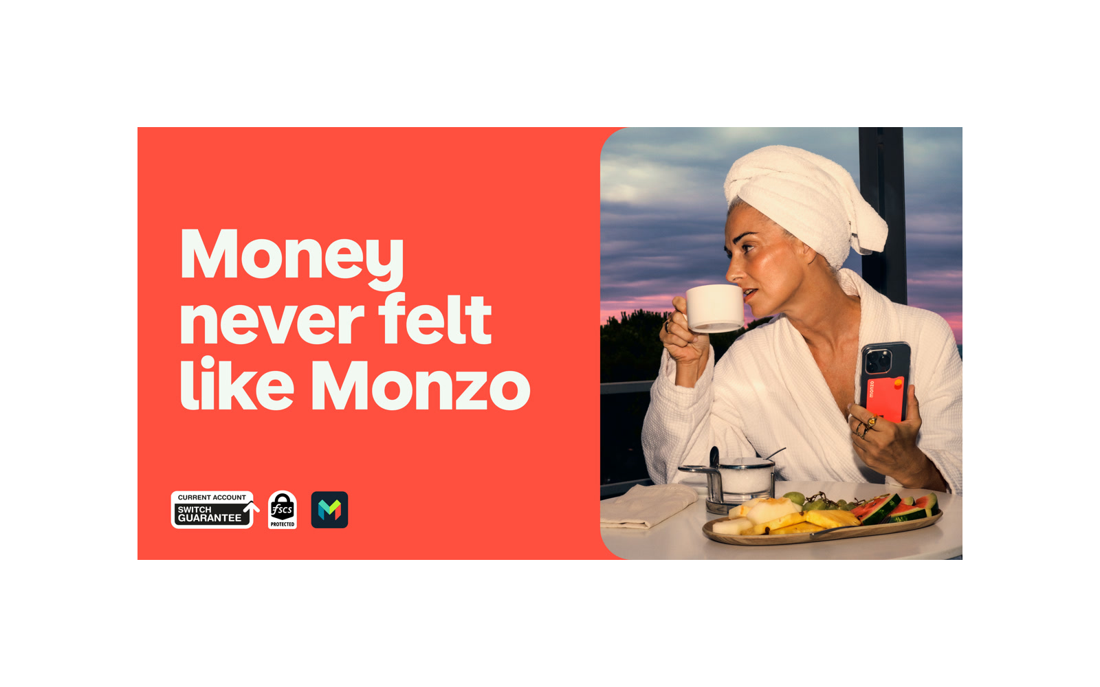 Monzo campaign showing a customer holding a phone