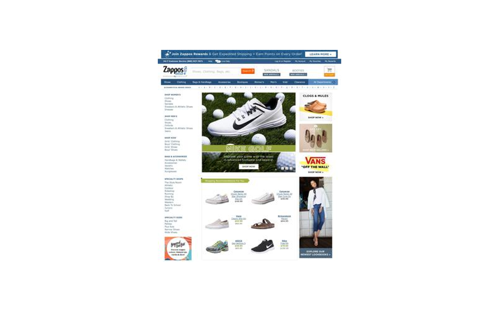Screenshot of the Zappos shopping website