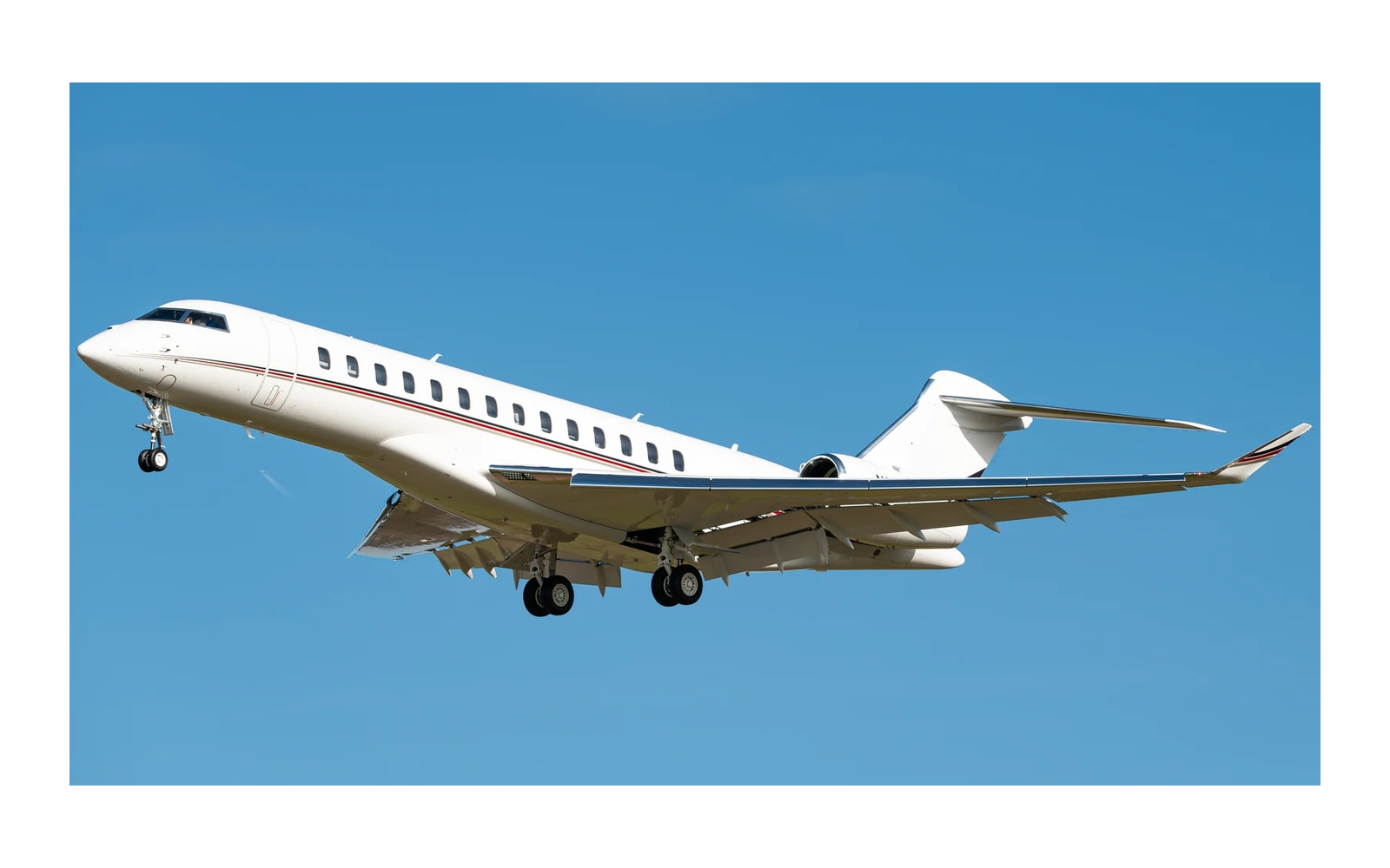 Bombardier Global 7500 business aircraft photographed in flight before landing.