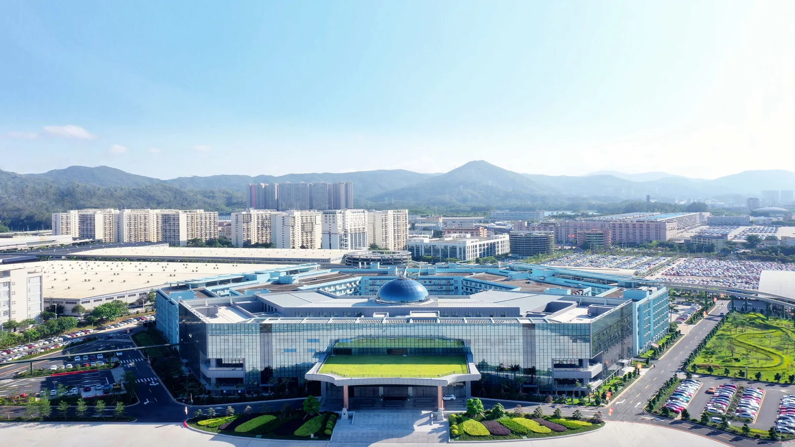 Aerial view of BYD global headquarters and manufacturing campus in Shenzhen.
