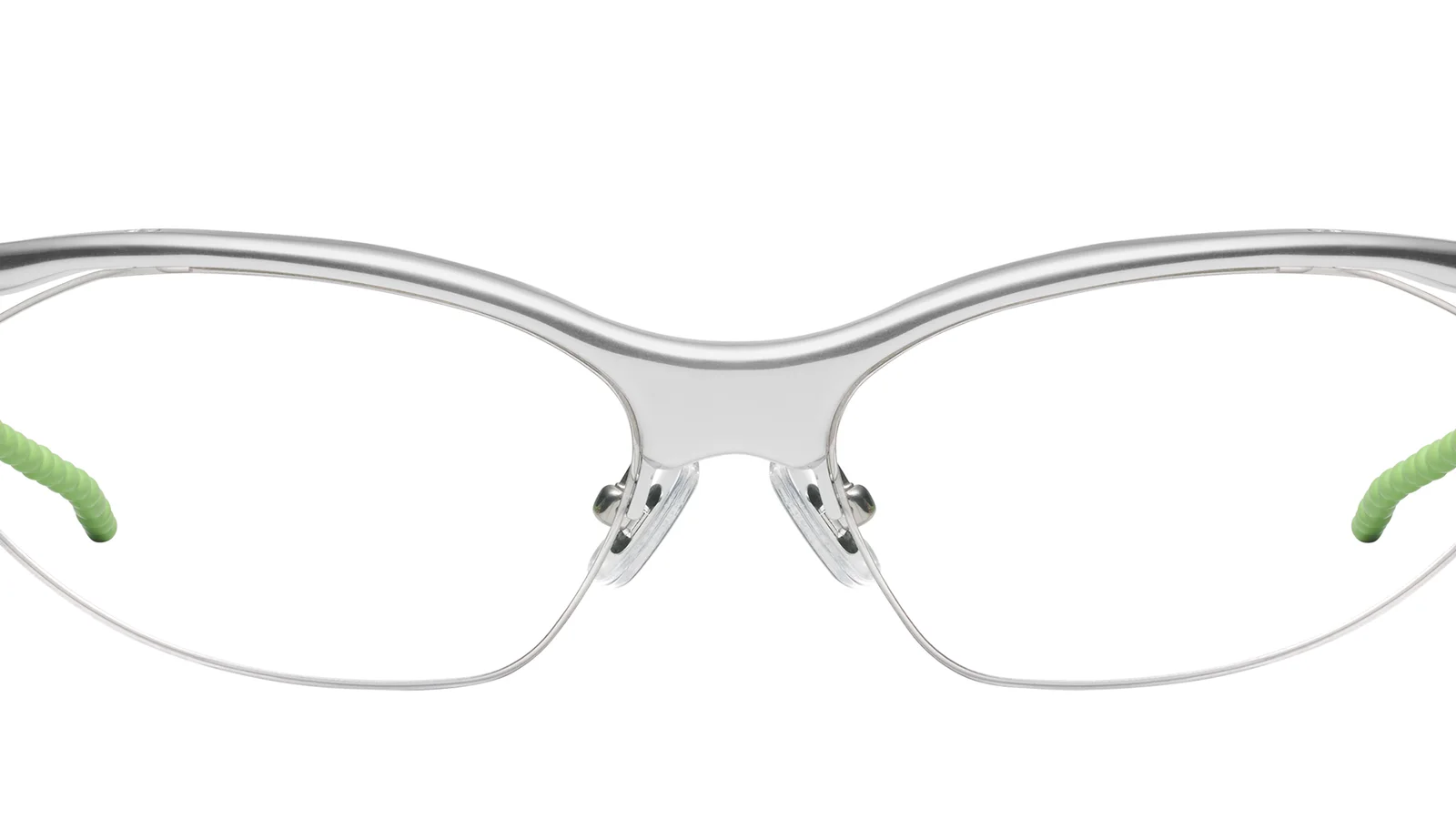 Transparent silver Gentle Monster folding optical frame on white.