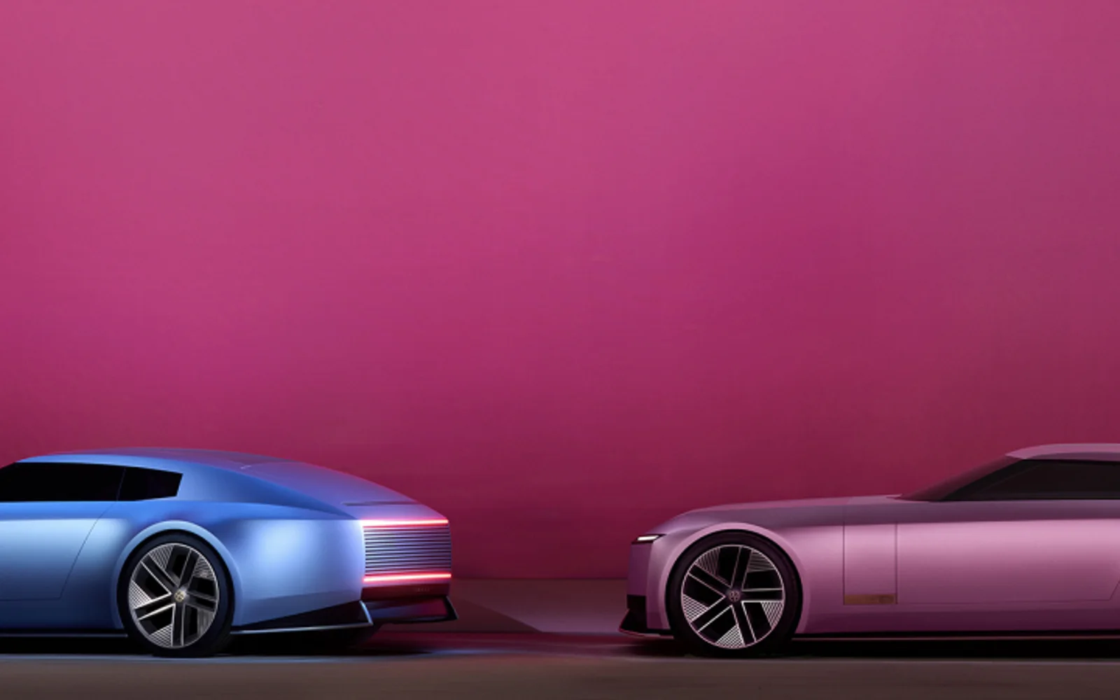 Jaguar Type 00 concepts in Rhodon Rose and Inception Silver Blue.