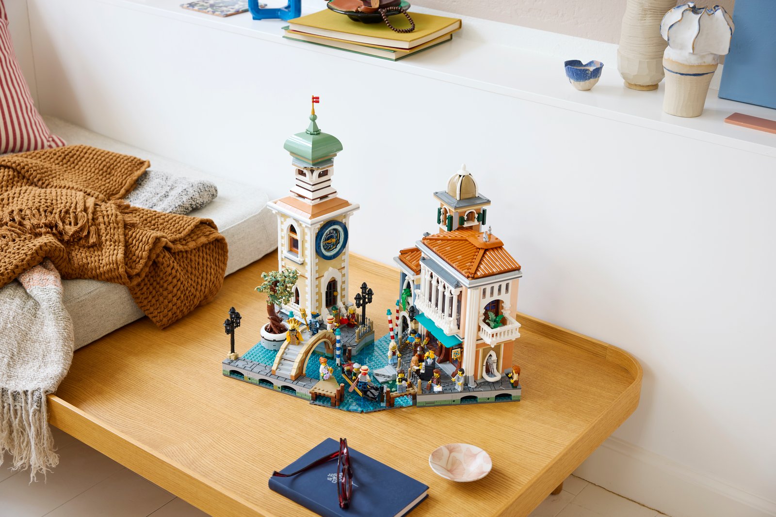 Official LEGO image of the Venetian Neighbourhood set, with buildings beside a brick-built canal.
