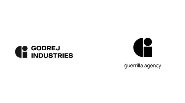 Editorial comparison of the 2026 Godrej Industries GI identifier and the existing Guerrilla agency mark, as published by Manifest Media.