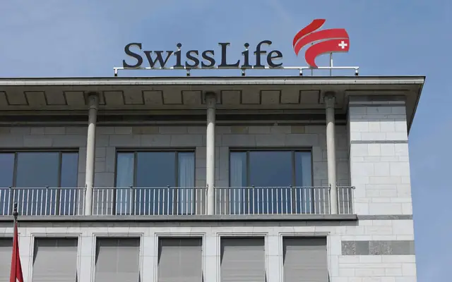 Swiss Life headquarters facade with the complete current brand lockup.
